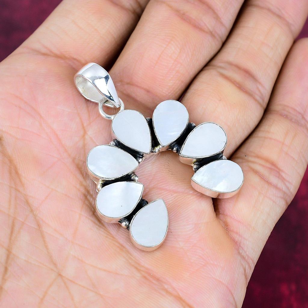 Mother of Pearl Pendant Gemstone Pendant 925 Solid Sterling Silver Pendant, Handmade Jewelry Anniversary Gift