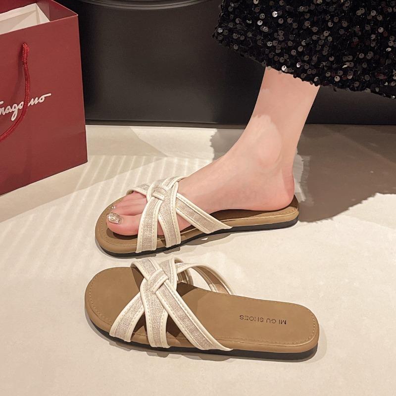 

2024 New Fashion Solid Color Summer Women s Slippers Color Matching Decoration Open Toe Casual Outerwear Women s Slippers