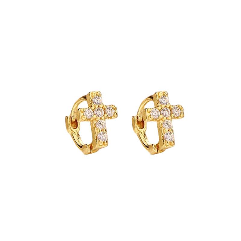 Cross Hoop Earrings Prongs Setting  Hypoallergenic Huggie Earrings For Women Classic Jewelry Gifts