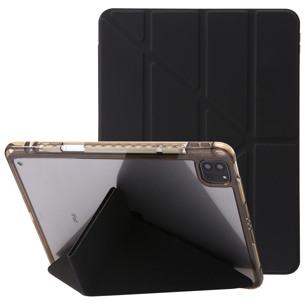 For iPad Pro 13 (2024) Case TPU+Acrylic+PU Leather Origami Stand Clear Back Tablet Cover
