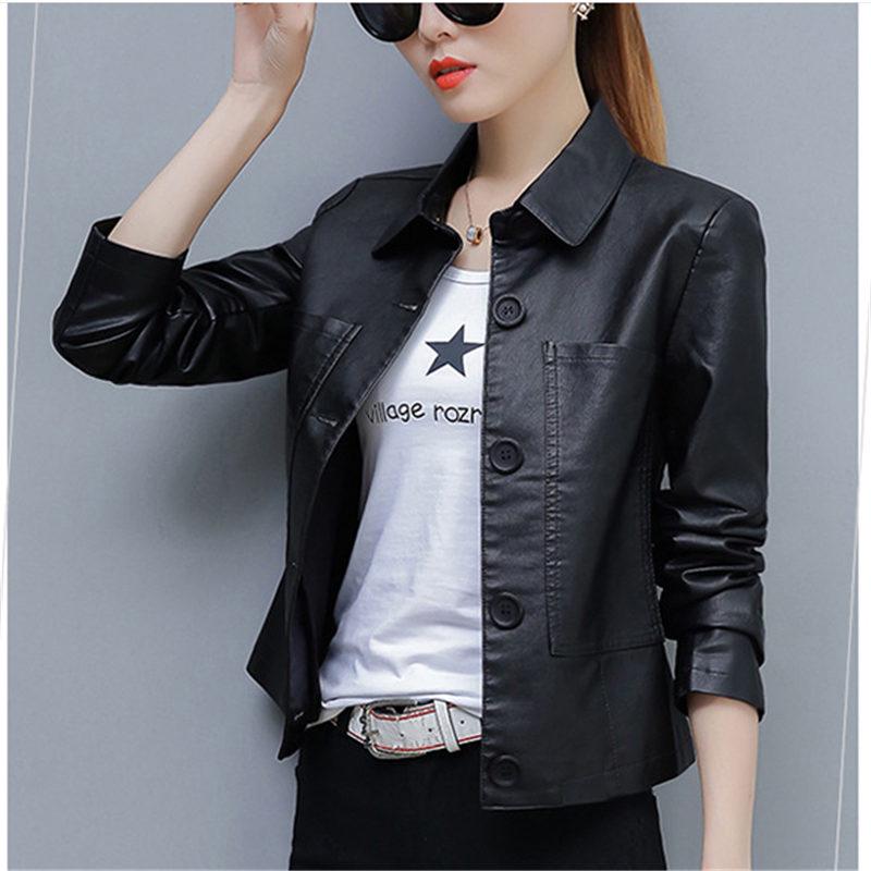 

Женская короткая куртка из искусственной кожи, весенне-осенняя свободная модная мотоциклетная кожаная куртка с длинными рукавами XL