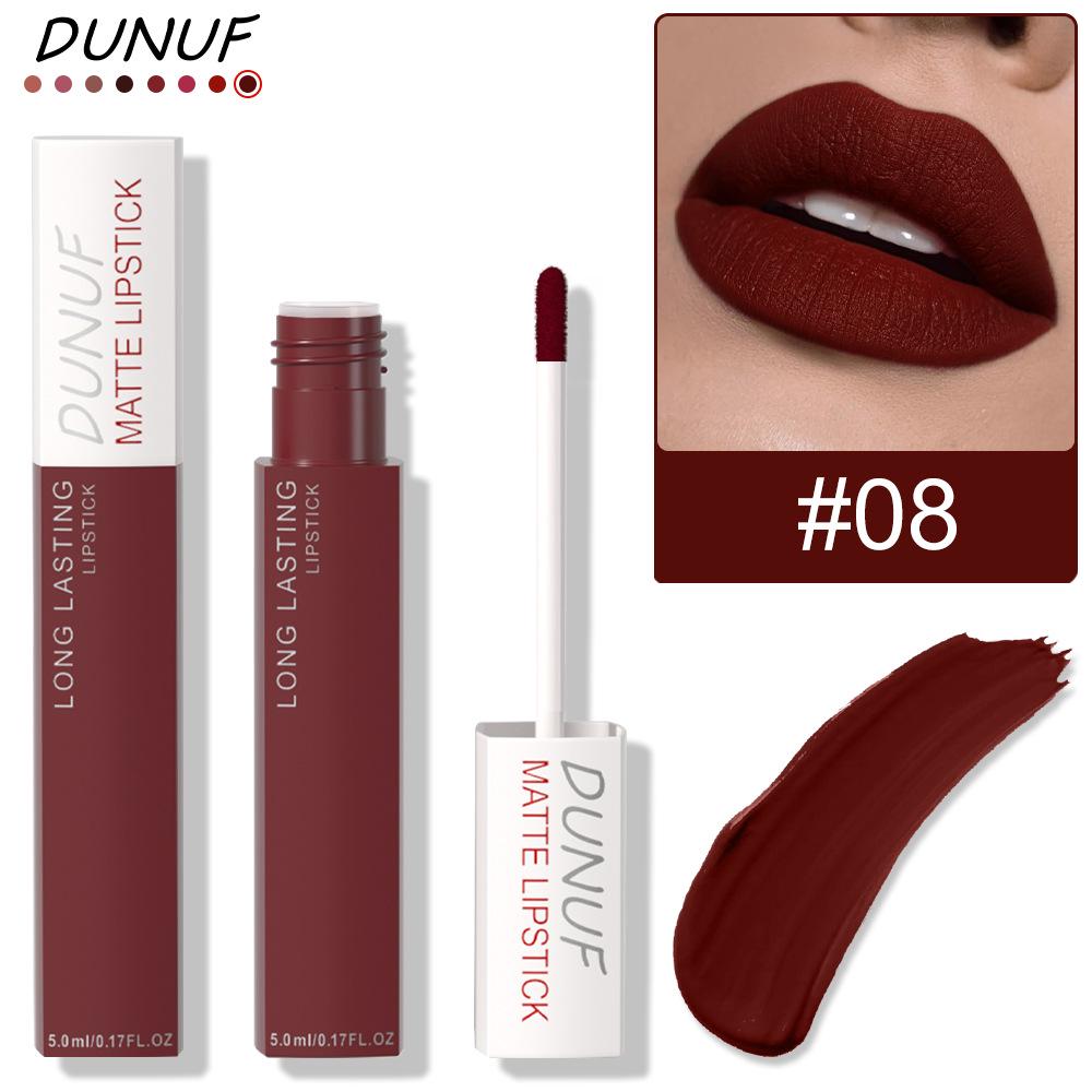 DUNUF Waterproof Matte Lip Gloss - 8 Colors, Long-Lasting Formula