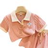 Girls' Summer Polo Collar Shorts and Top Set - Casual Two-Piece Outfit