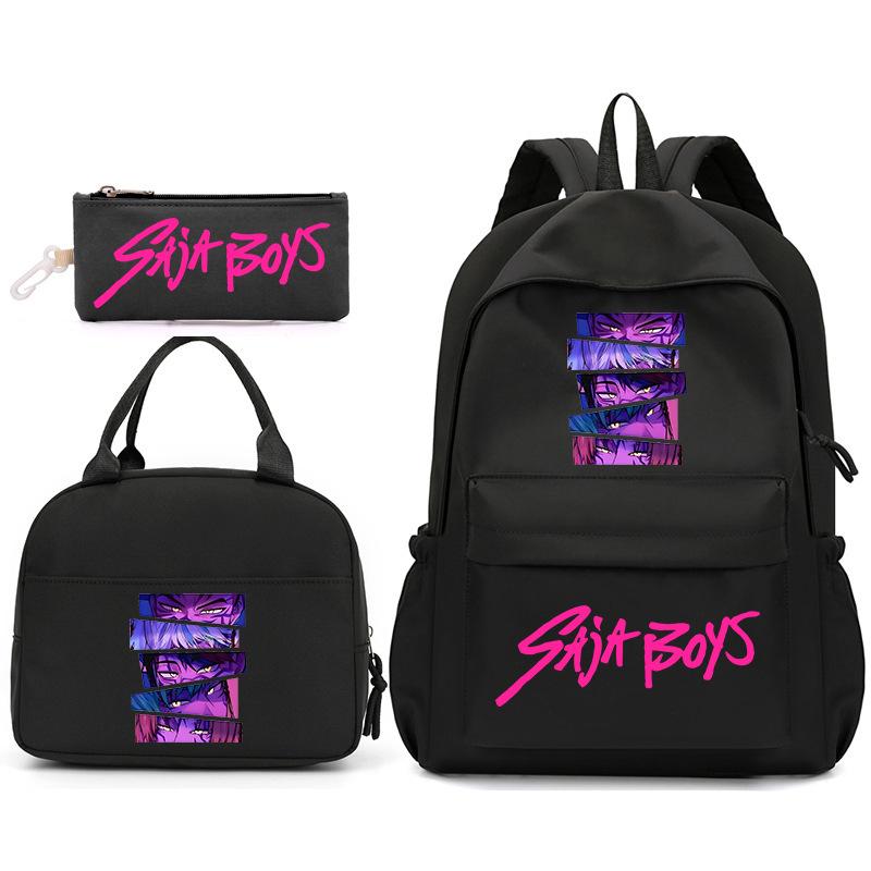Kpop Anime Cartoon Printed Children'S School Bag Set Primary And Secondary School Student Pencil Bag College Meal Bag