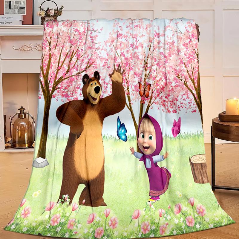 1PC Bear In Spring Flannel Blanket Gift, Suitable for Both Men And Women, Soft Ideal for Beds And Sofa, Birthday Or Christmas Gift