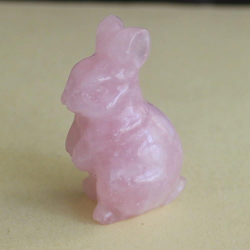 Cute Hand Carved Gemstone Crystal Rabbit Bunny Figurine Animal Carving Statue Home Decor 1.5'' (Rose Quartz)