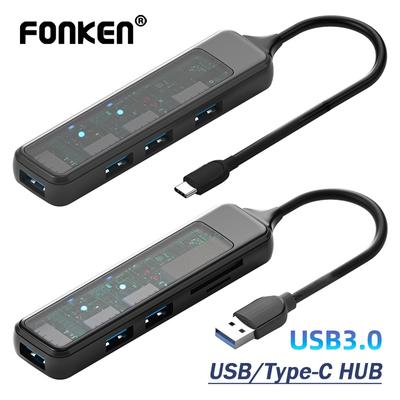 FONKEN 5 In 1 Transparent 3.0 USB Type C Hub High Speed Multi Splitter USB 2.0 SD/TF Card Adapter for Desktop Laptop