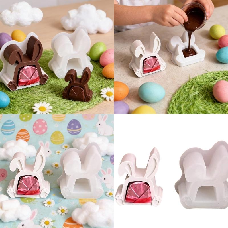 Rabbits Shaped Silicone Mould Heat Resistant Easy Cleaning Detailed Easters Candle Making Supplies