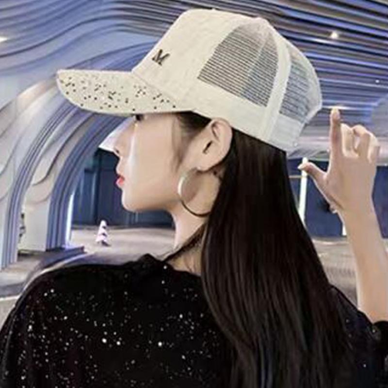 Șapcă de baseball de vară pentru femei, plasă, respirabilă, la modă, cu paiete, șapcă de baseball reglabilă în aer liber.