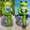 Animal Design Statuary Green Sitting Frog Drinking Coffee Stone Garden Statue for Home Decor