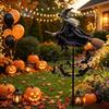 Witch and Bat Pattern Halloween Witch Garden Windmill Metal Halloween Yard Art Outdoor Decor Outdoor Garden Stake Decoration