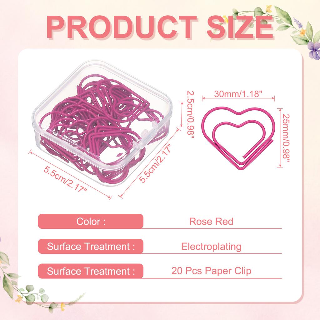 20Pcs Heart Shape Metal Paper Clips Binder Clip Mini Bookmark Book Binding Note Decor Stationery School Office Binding Supplies
