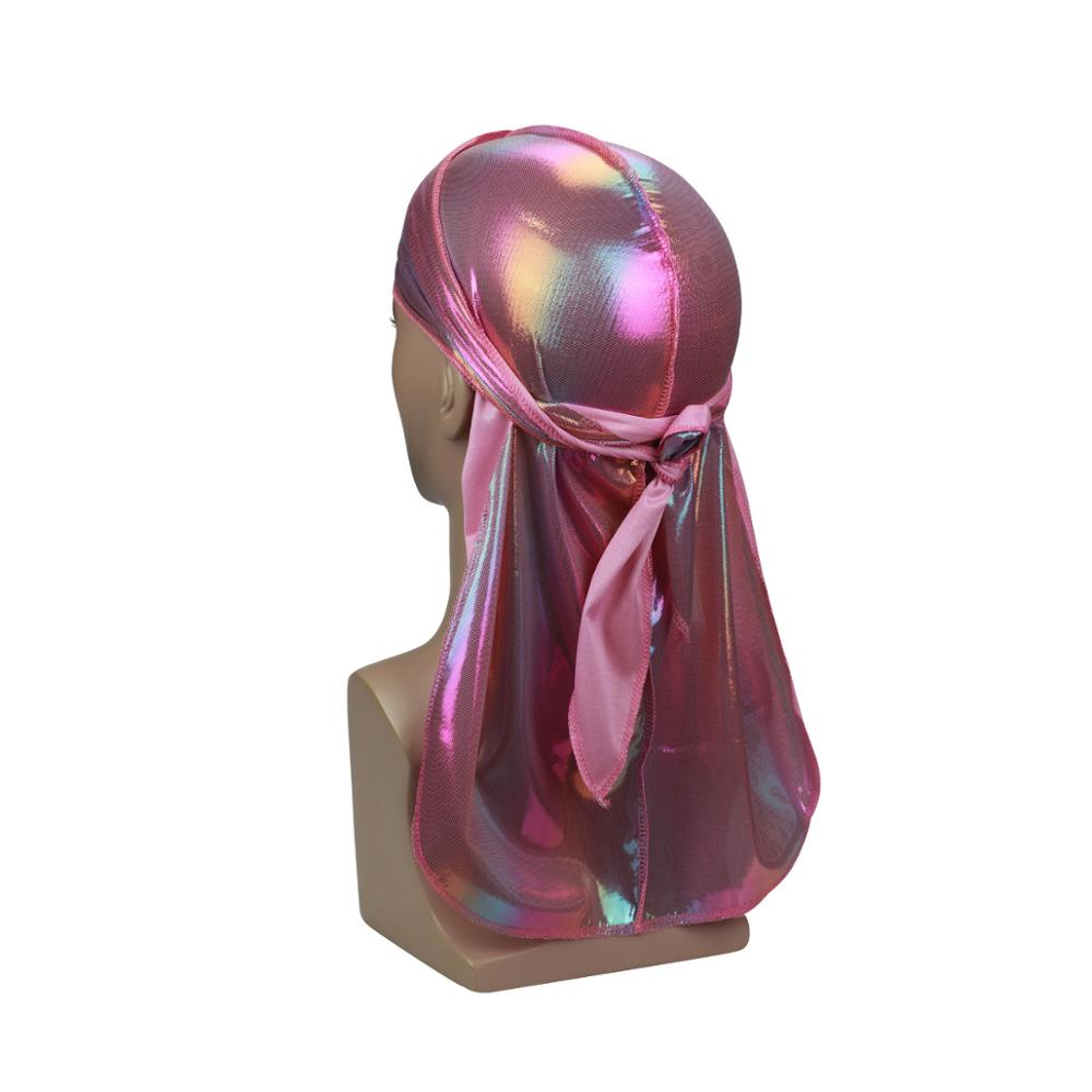 Mode Herren Bunte Durag Wellenmützen Herren Glitzernde Seidige Durags Turbanmütze Hip-Hop Bandana Kopftuch Langes Ende Piratenhüte