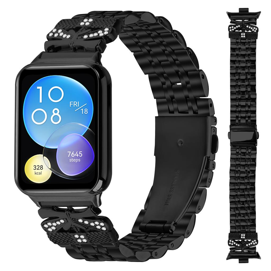 Metallarmband für Xiaomi Smart Band 9 Pro/8 Pro, Strass-Schmetterlingsdekor, Edelstahl-Armband