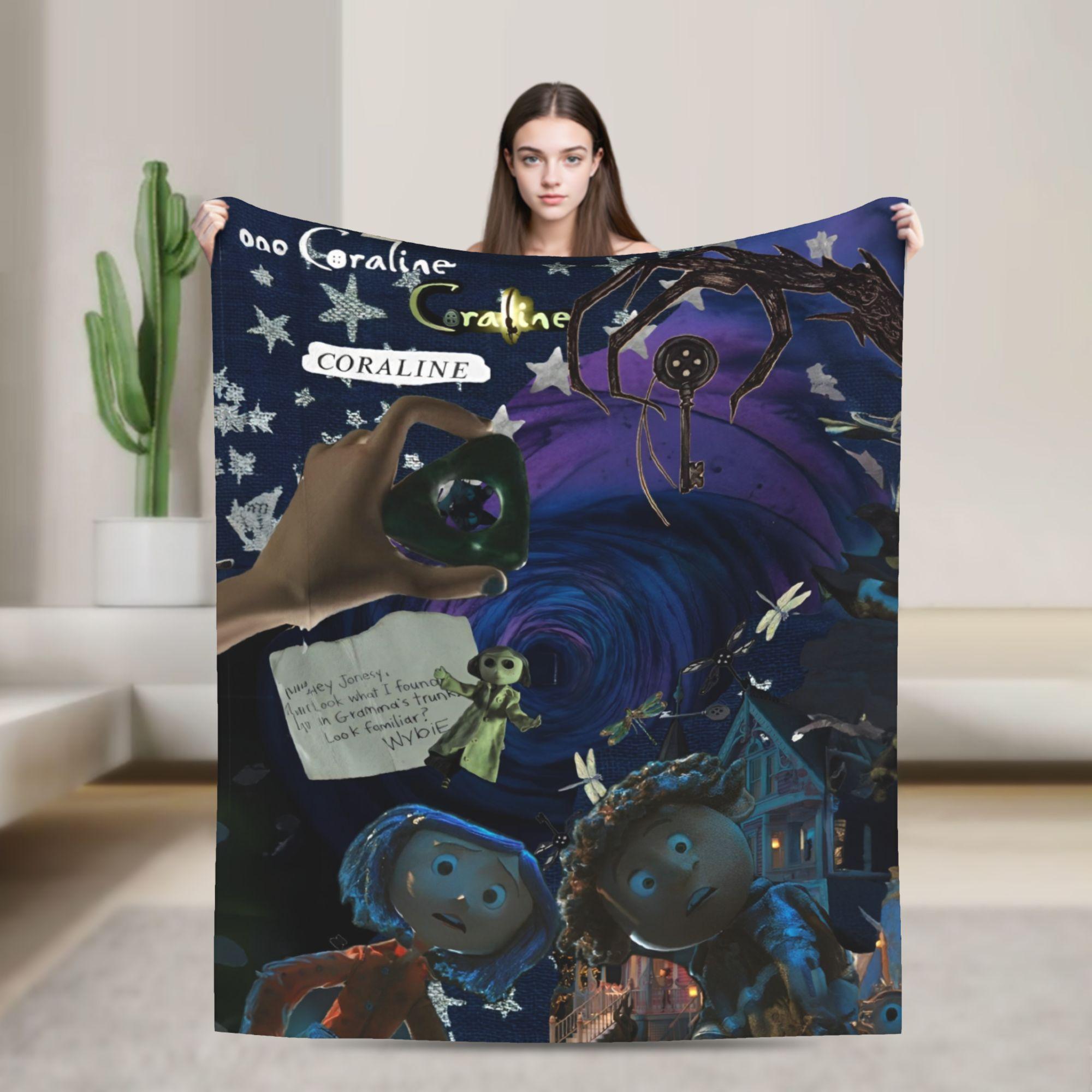 

Coraline Halloween Movie Blanket Coral Fleece Plush Textile Decor Portable Ultra-Soft Throw Blankets for Sofa Couch Quilt 75cmx90cm