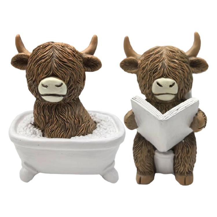 Creative Resin Animal Figurine Toilet Seat Cow Statue Sculpture Decorative Accent For Bathroom Counter top Display