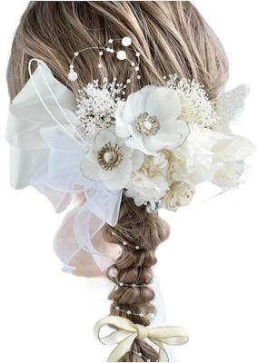 Lomeri Perlen-Duschband, Anemone, Haarschmuck, getrocknete Blume, weiß, Zeremonie zur Volljährigkeit, Furisode, Hochzeit, Abschlussfeier, L11 [Lomeri] (Weiß)