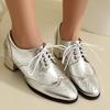 Eleganti Mocassini da Donna Moda Stringati Nero Argento Tacco Basso Classici Casual Western Festa Ufficio Scarpe Oxford Comfort