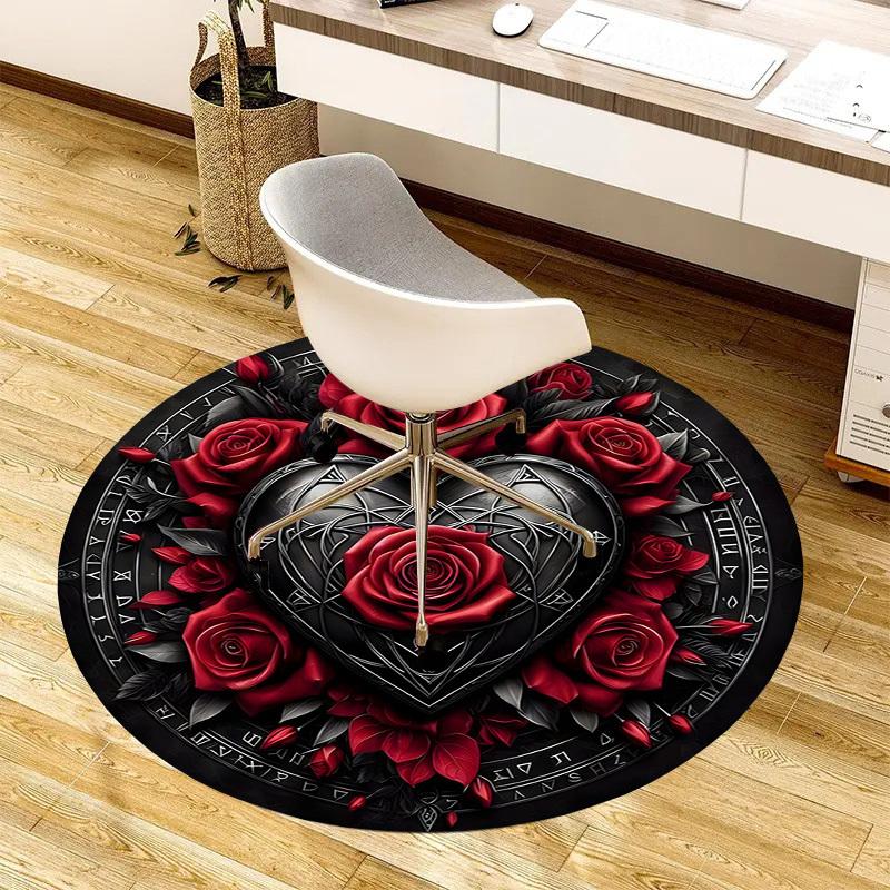1pc Office Carpet Chair Mats Gothic Heart Roses Emblem Perfect for Decorating Office Chairs, Living Rooms, Or Bedrooms