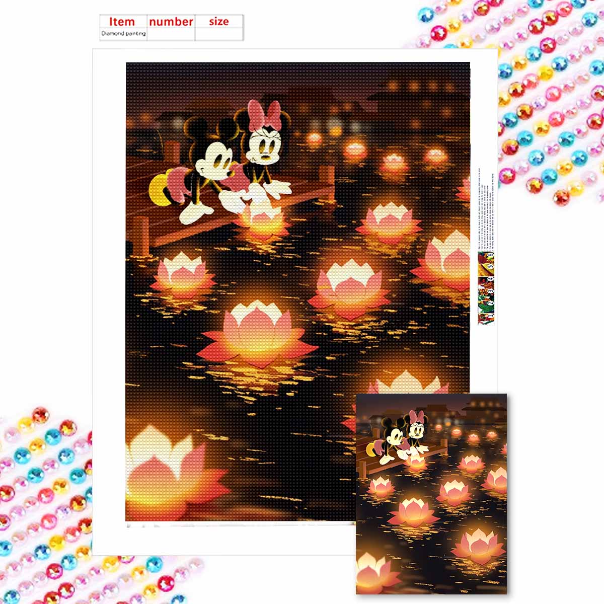 

Полная круглая алмазная живопись Минни и Микки Искусство Стразы Картина Мозаика DIY 5D Вышивка крестом Домашнее украшение Round 20x30cm