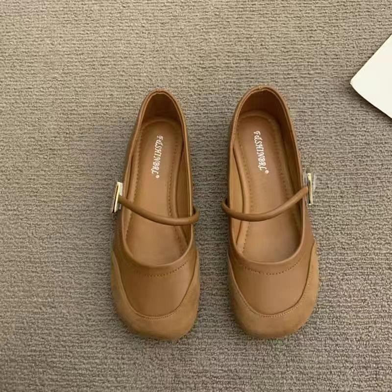 

Soft retro round toe shallow mouth single shoe for women s spring summer new style simple comfortable flat shoes 35 коричневый