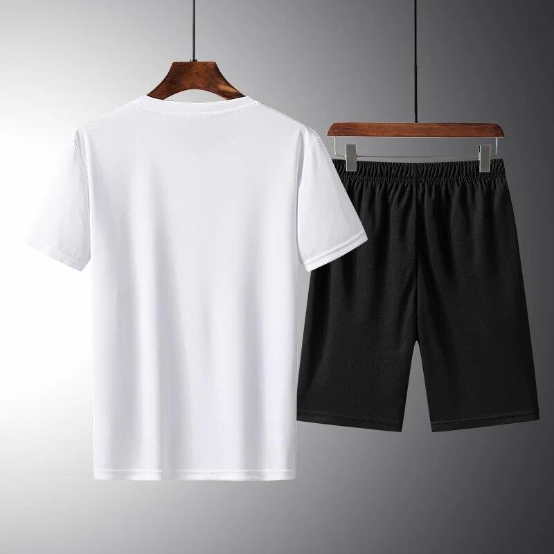 Set Estivo Sportivo Casual in Seta di Ghiaccio ad Asciugatura Rapida Popolare T-shirt a Maniche Corte, Pantaloncini e Pantaloni da Uomo