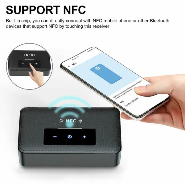 Bluetooth 5.0 Verici Alıcı Kablosuz 3.5mm AUX NFC'den 2 RCA Ses Adaptörüne