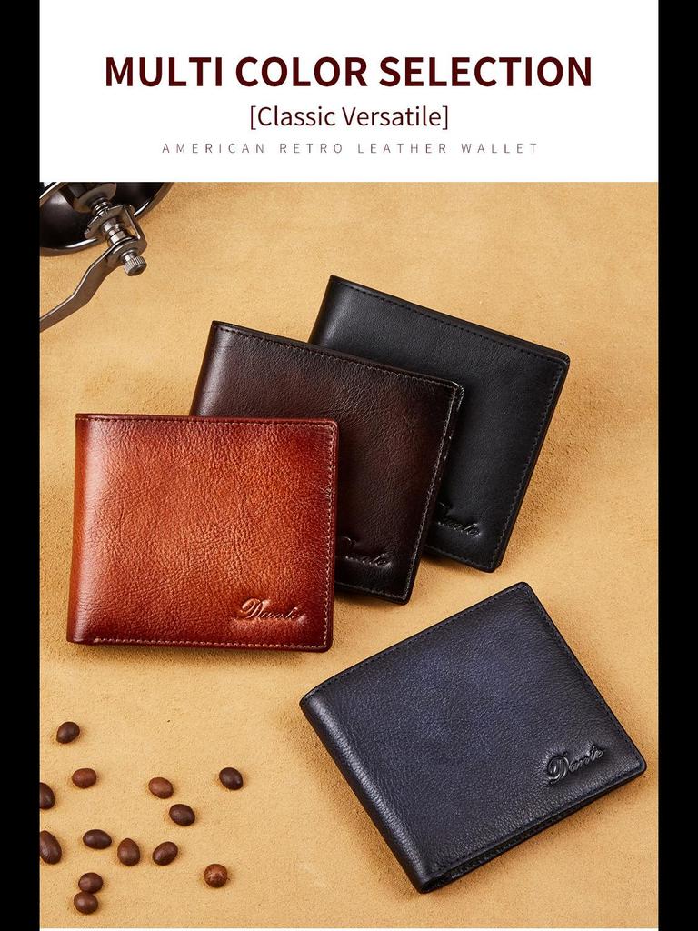 Популярний чоловічий шкіряний гаманець із складеним потрійним складенням із ретро-відтінком, першим шаром волової шкіри, захистом від крадіжки та розмагнічуванням.