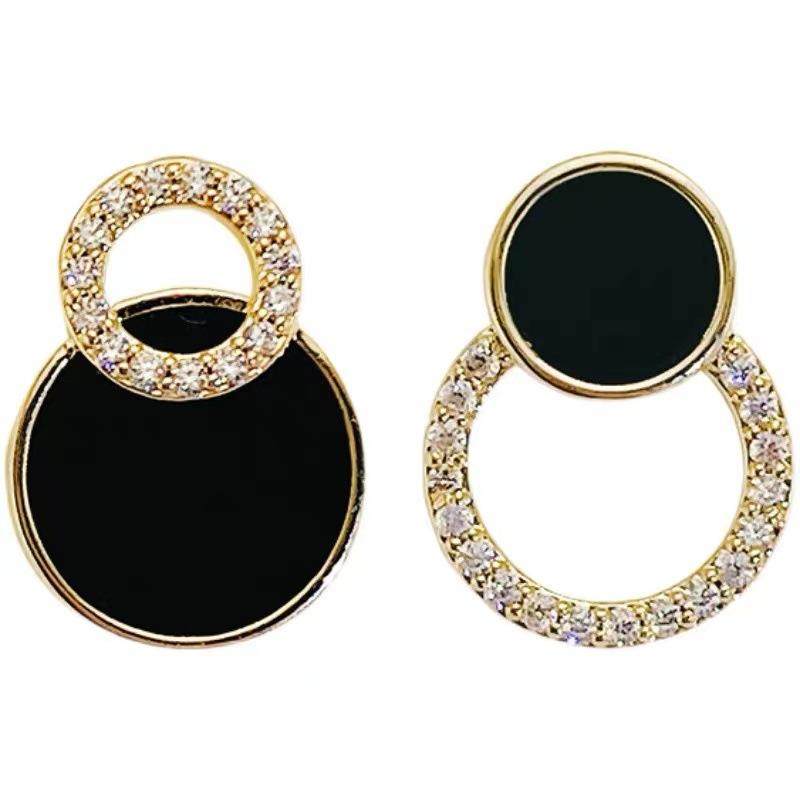 Women's Earrings Asymmetrical Round Hollow Round Black Stud Earrings Pendientes
