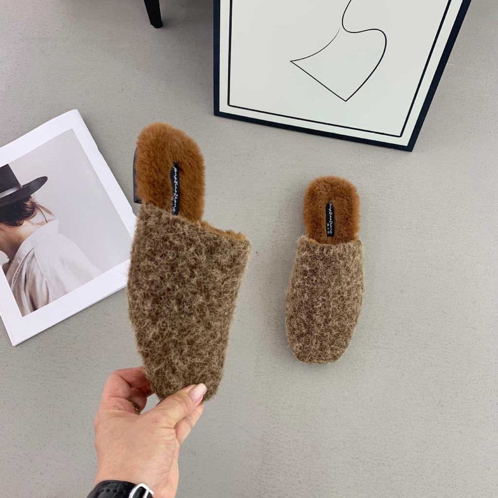 2025 Autumn and Winter Round Head Soft Bottom Foot Cover Casual Versatile Soft Bottom Commuting Wear Half Drag Women Hairy Women