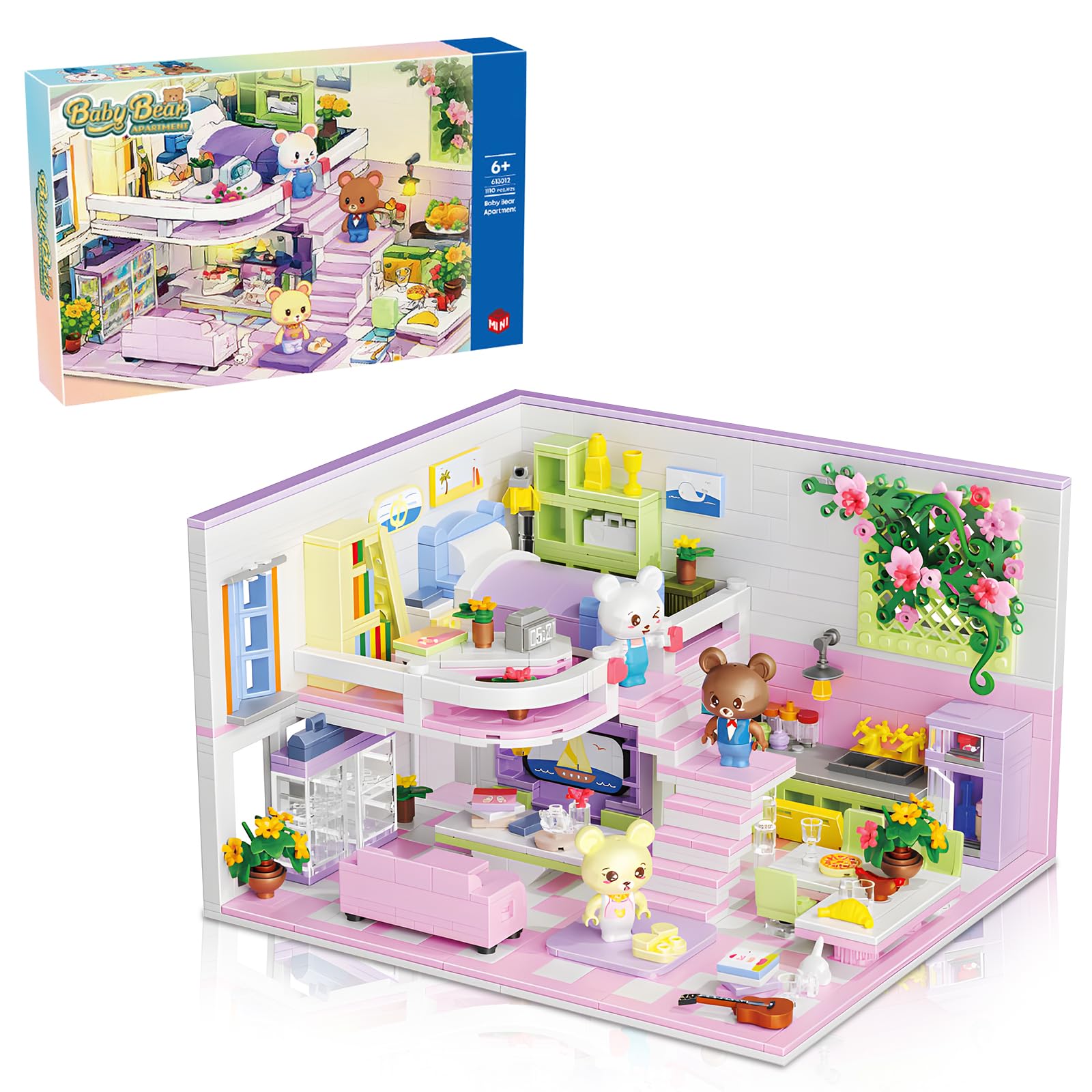 

Hallisun Building Block Bear Pink Room Assembly Puzzle Miniature Mini for Adults and Ages Boys and School Entrance Gift 1110-Piece Set, Model, Toy, розовый