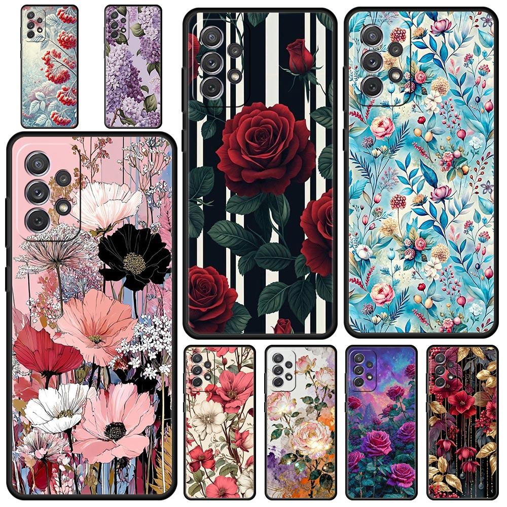 Oil Painting Flowers Pattern Design Phone Case for Samsung Galaxy A55 A35 A15 A14 A13 A25 A54 A51 A71 A72 A73 A32 A41 Soft TPU