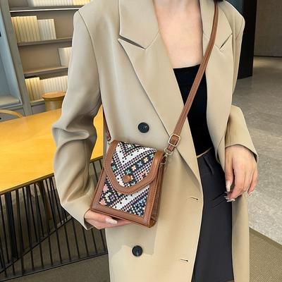Crossbody Mobile Phone Bag Autumn and Winter New Retro Small Square Bag Fashion Contrasting Color Shoulder Bag