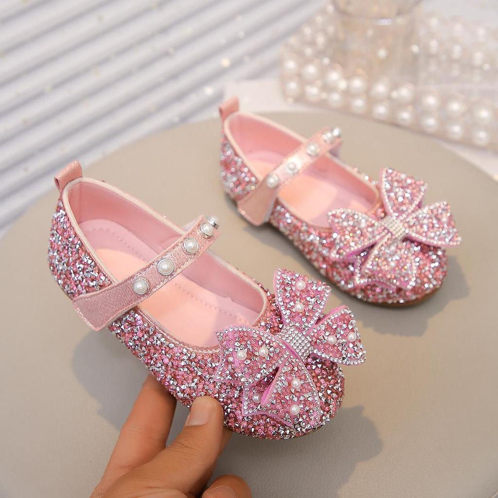 Girls' Princess Flats with Rhinestone Bow & Pearls