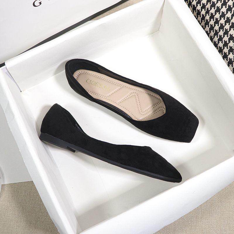 Fashion Flat Shoes Women 2025 New Spring Autumn Square Toe French  Black Shallow Mouth Square Buckle Ladies Shoes Big Size 41 42 43