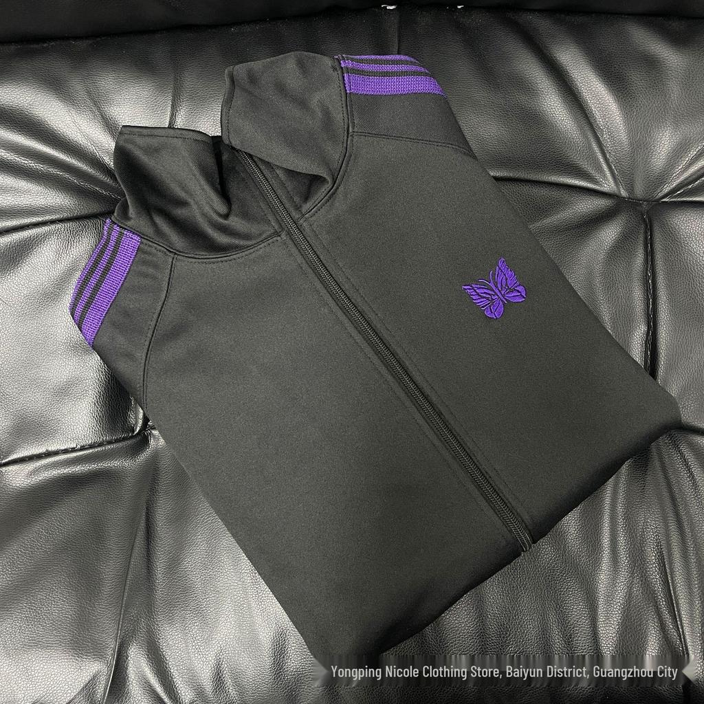 Chaqueta Deportiva con Cremallera Bordada de Mariposas, Cuello Alto Retro Trendy FOG para Hombres y Mujeres