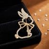 Hand-Painted Enamel Pink Flower Brooch with Diamonds - Retro Animal Design