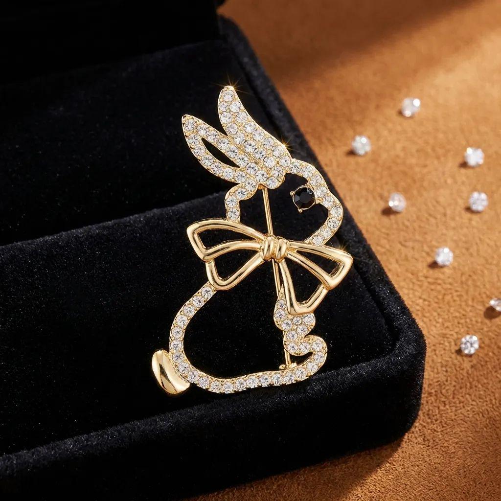 Hand-Painted Enamel Pink Flower Brooch with Diamonds - Retro Animal Design