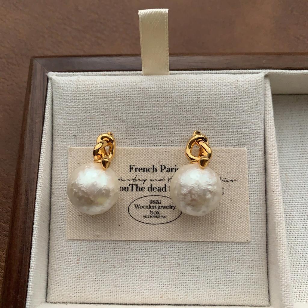 Geometric Flower Pearl Stud Earrings Retro Loose French Elegant Fashion Niche Minimalist Premium Earrings