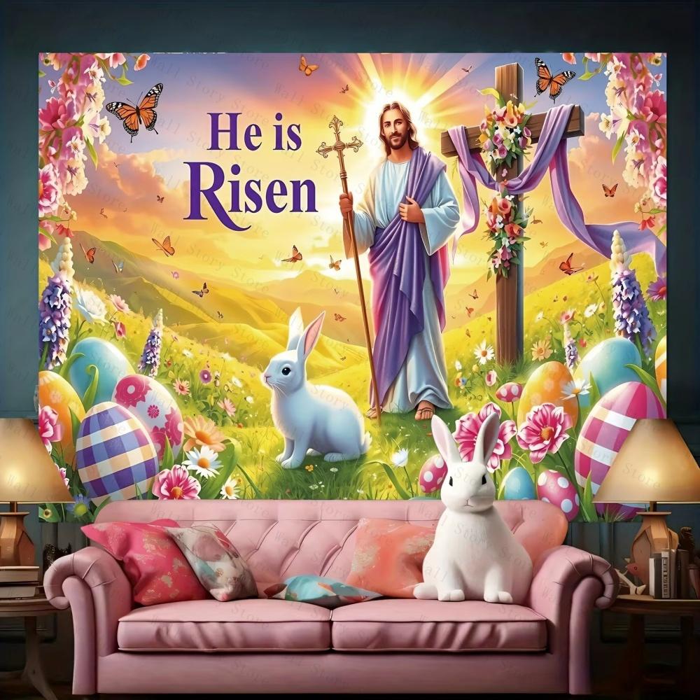 Easter Banner Multiple Sizes Digital Print Religious Theme Polyester Material Party Decor Indoor Outdoor Photography Tapestry