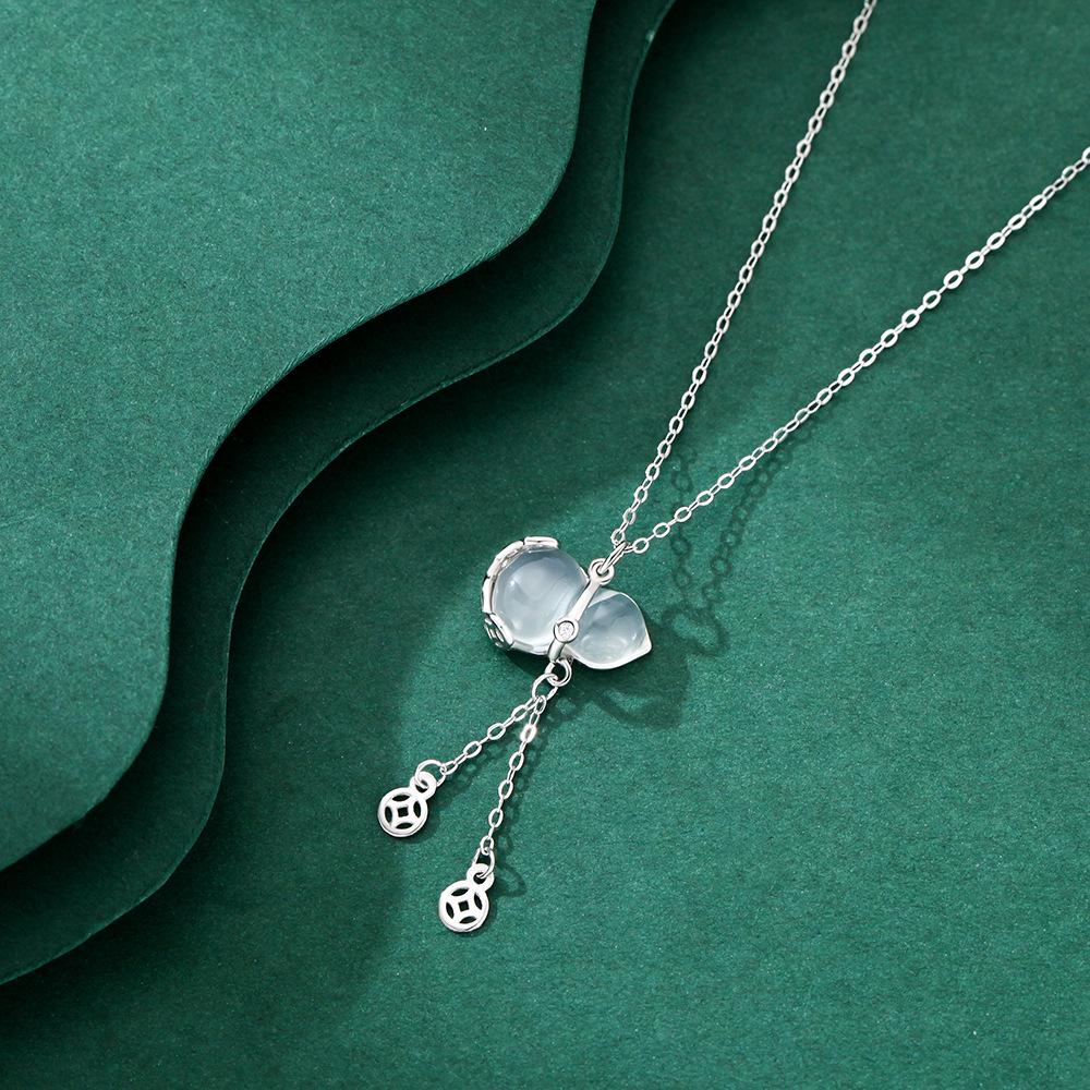 2025 Valentine's Fu Lu Gourd Pure Silver Chalcedony Pendant Necklace for Women