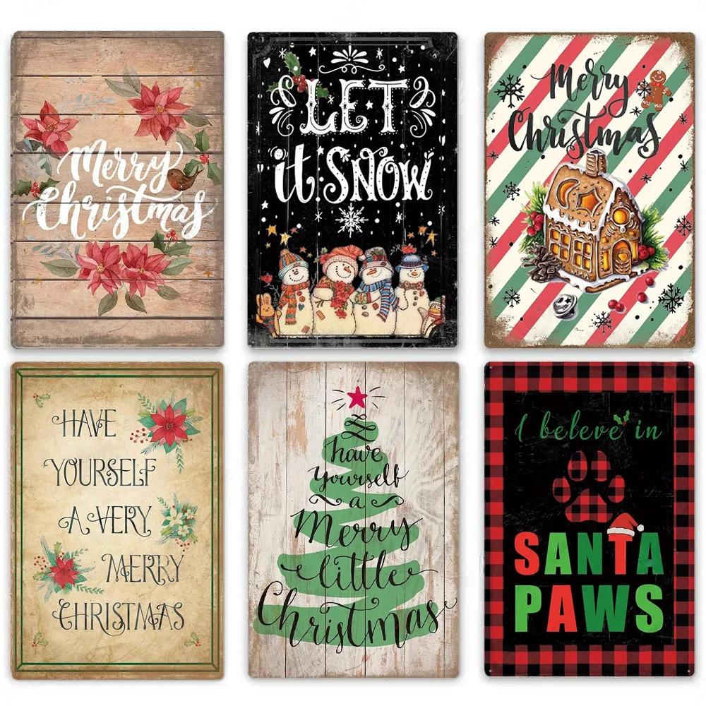 Vintage Tin Signs Merry Christmas Posters Decor Plaque Metal Plate Garden Wall Art Room Decoration New Years Gift