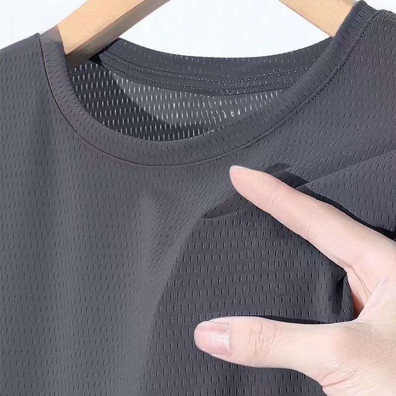 Men's Quick-Dry Ice Silk Mesh T-Shirt: Solid Color, Breathable, Loose Fit, Plus Size, Short Sleeve