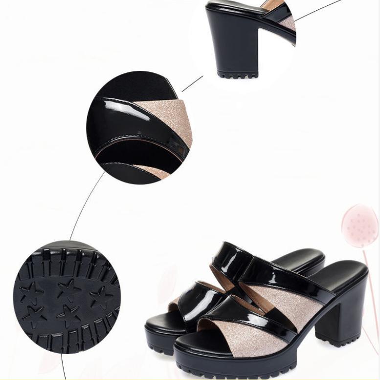 Women's Spring and Summer Large Size Fish Mouth High Heel Slippers Thick Middle Heel Casual Cool Sandals