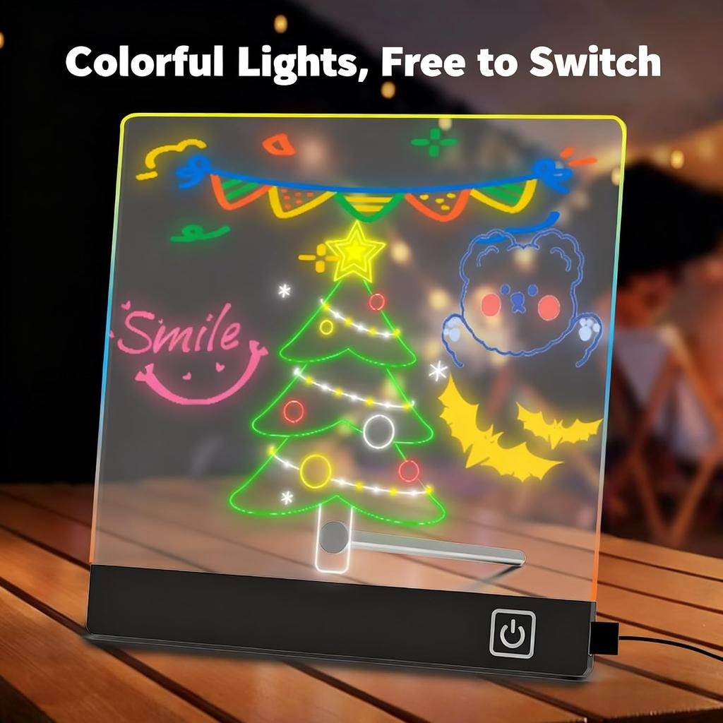 Led Note Board with Colors Acrylic Set Glowing Desktop Sign Letter Memo Painting Manual Multiple Light Colors for Classroom Home Decor Office Gift