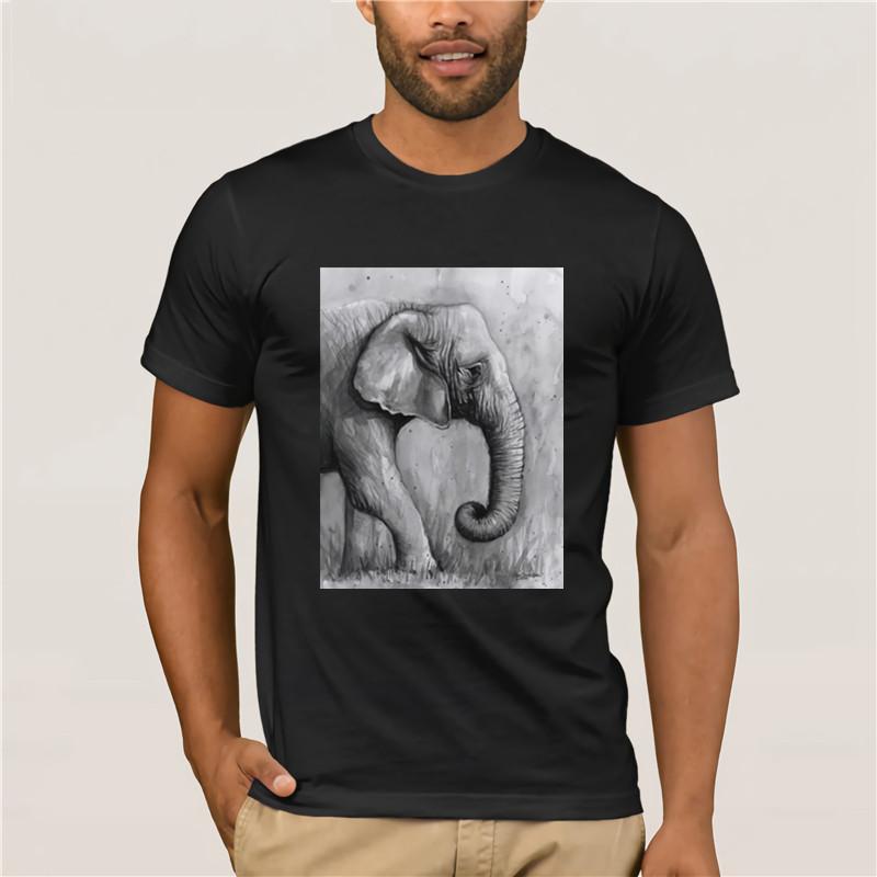 Hot Mens Fun Casual Print Tshirt 2 Elephant Watercolor Olga Shvartsur Transparent Fashion Printed Mens Tshirt Short Sleeve