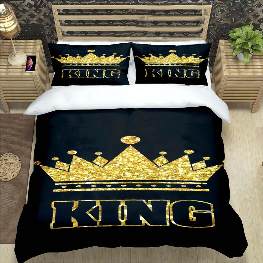 Fashion King And Queen Print Bedding Set Single Twin Full King Size Cute Animals Bed Linen Adults Teens Bedroom Luxury Gift