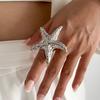 SHIXIN Fashion Gold Color Starfish Flowers Wide Open Rings for Women Exaggerated Geometric Star Moon Adjustable Couple Ring Y2K