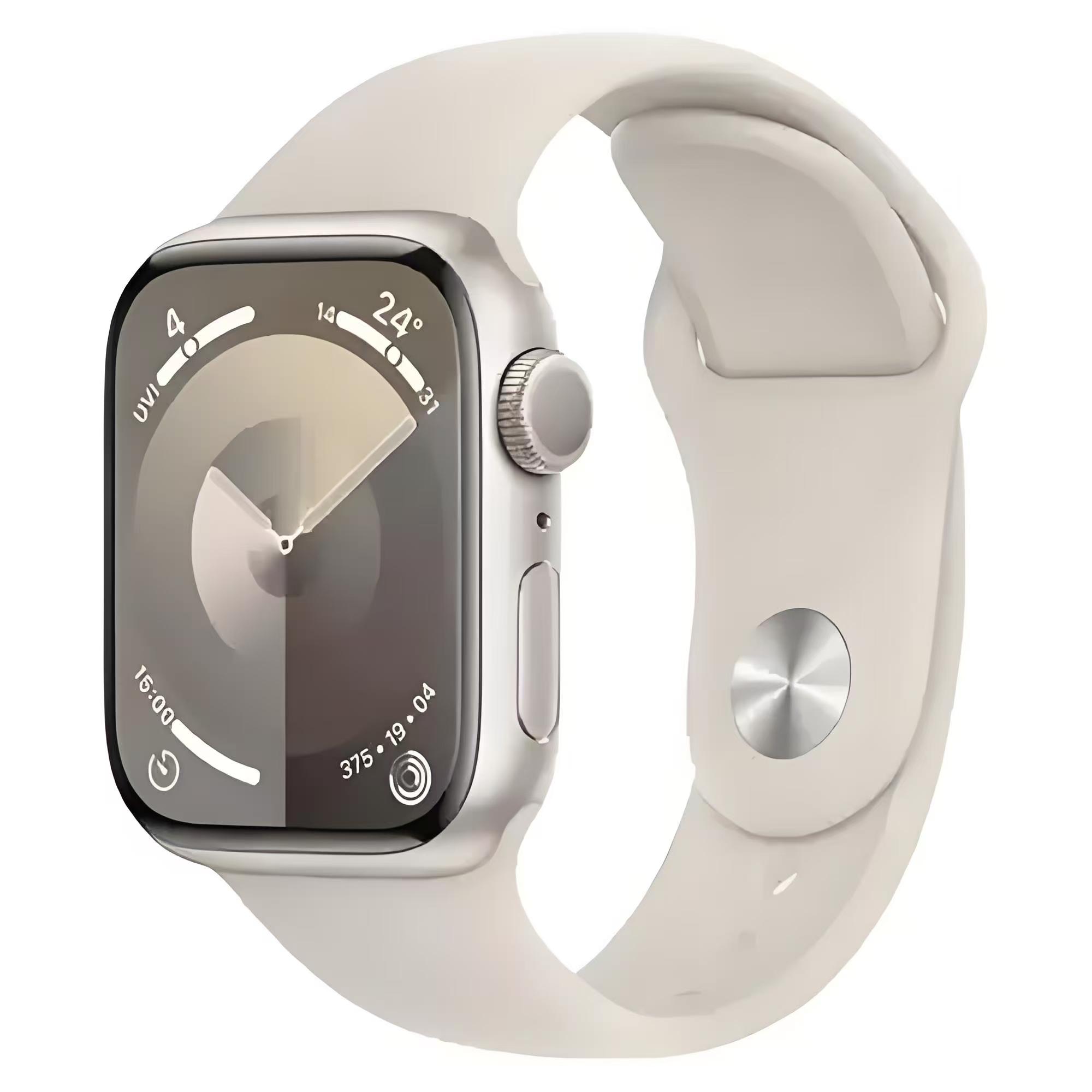 Smartwatch Apple Watch Series 9 GPS 41/45MM Aluminiumgehäuse mit Silikon-Sportarmband 45MM sternenlichtfarbe