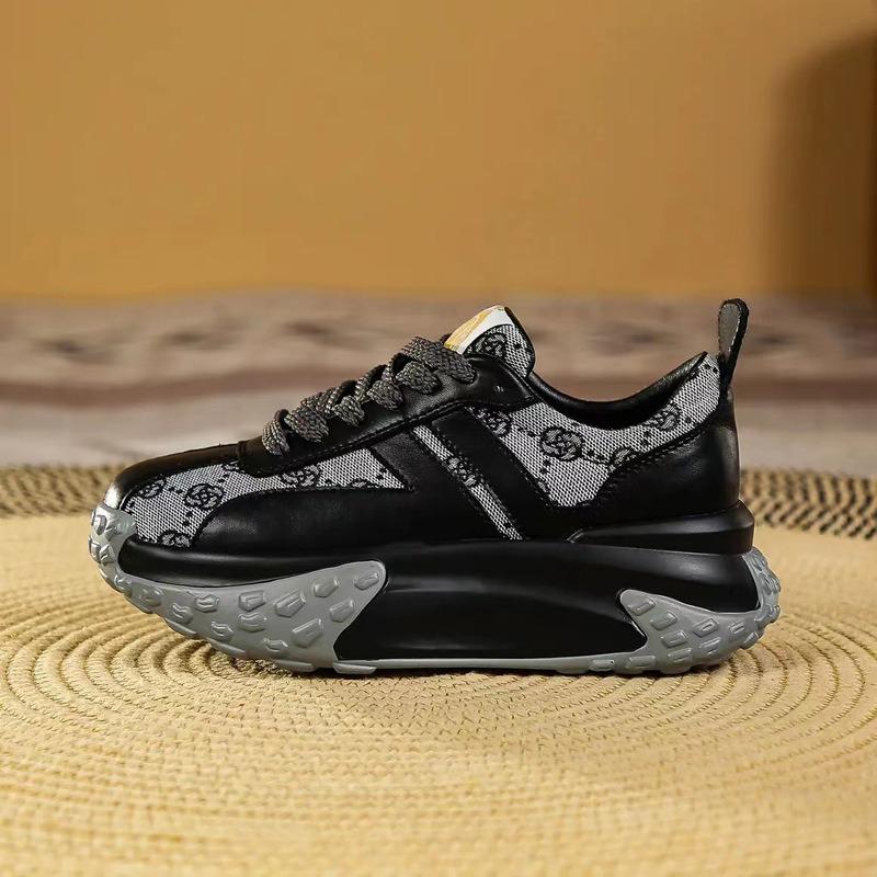 

Leather platform dad shoes women s spring new pink women s shoes versatile height increase leisure sports 35 чёрный